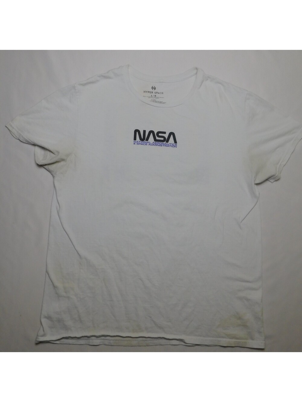 Hyper Space NASA Graphic T-Shirt Mens Large L White Astronaut Back Print Logo